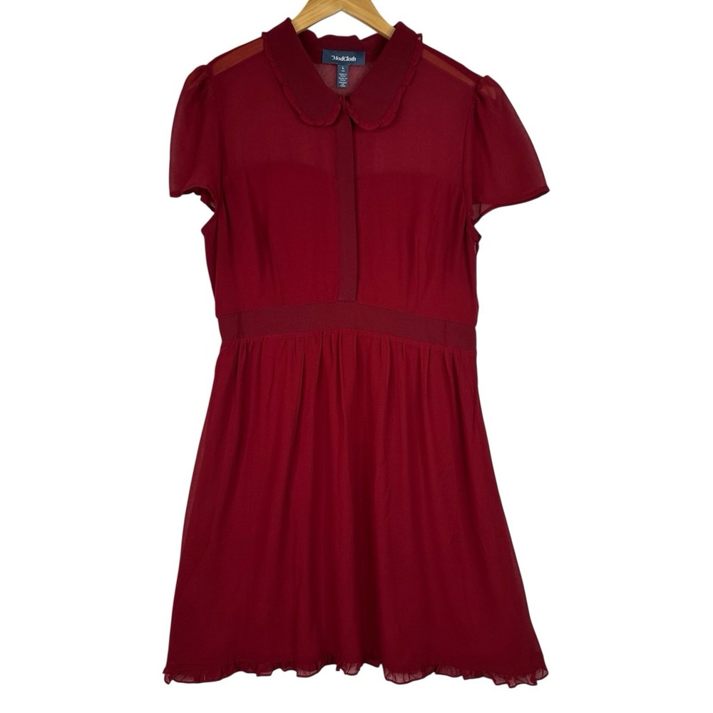 ModCloth Burgundy Sheer Peter Pan Collar Dress L Romantic Cottagecore